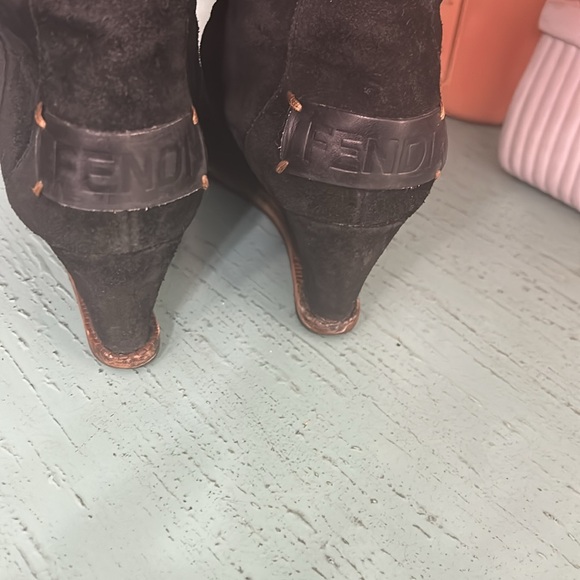 FENDI tall suede wedge boots SZ 35 US 5 - Picture 5 of 7